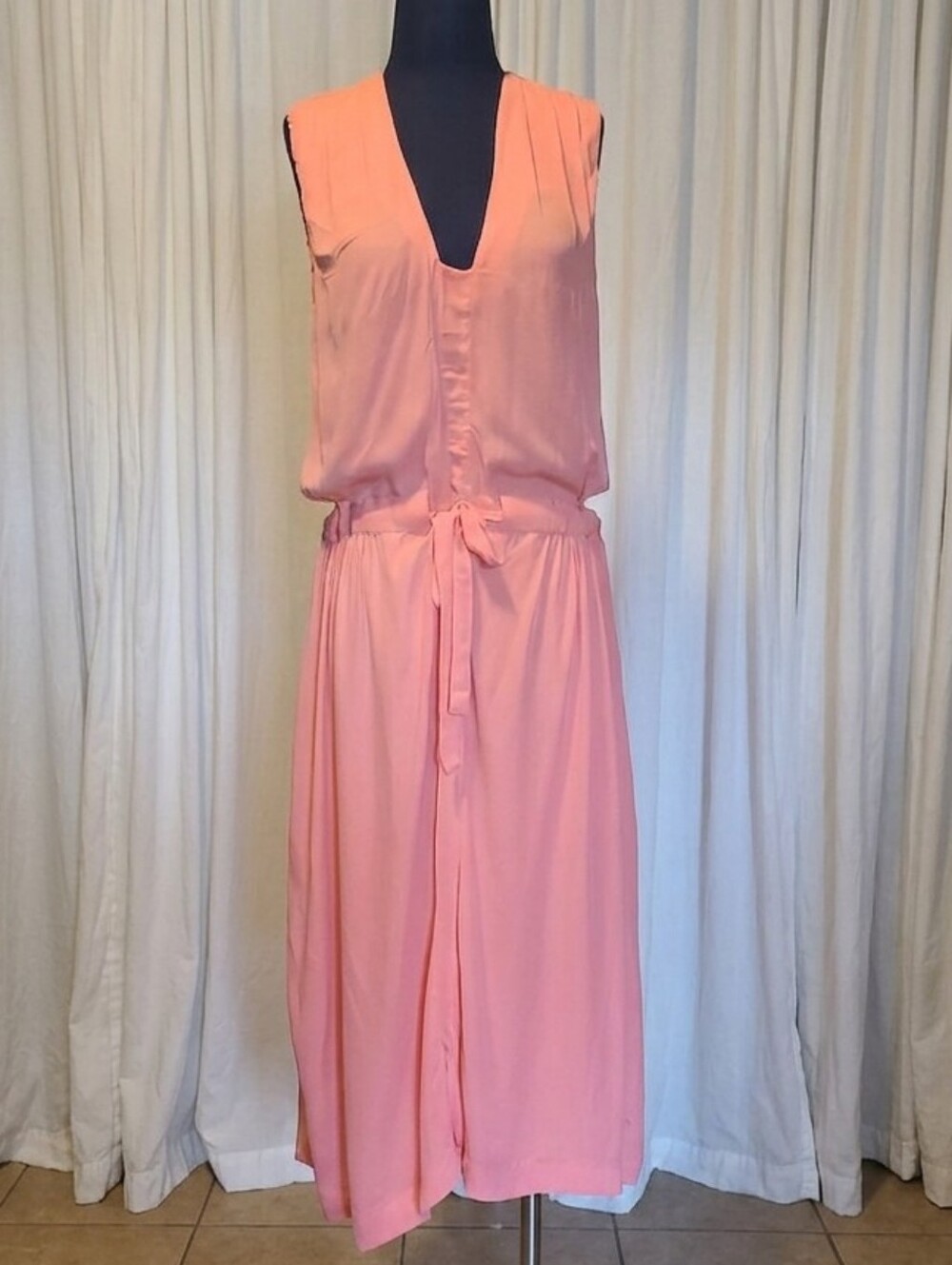 & Other Stories Coral Pink Sleeveless V-Neck Side Cut Out Midi Dress